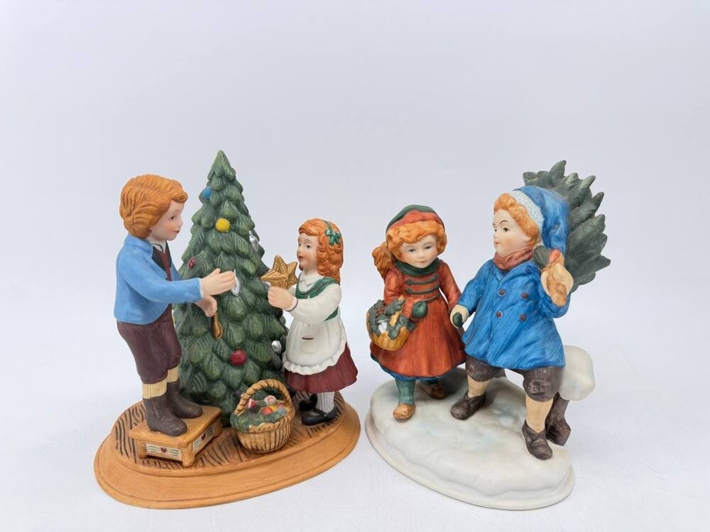 Avon Christmas Memories Ceramic Figurines 1981 1982 Editions 2.40 lb Chipped
